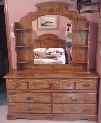 Sale Photo Thumbnail #70: Scroll Decorated Wooden Dresser w/ Mirror
