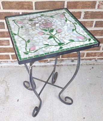 Sale Photo Thumbnail #417: Wrought Iron & Mosaic Tile Top Plant Stand / Table