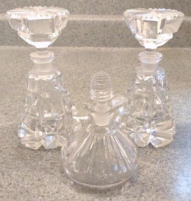 Sale Photo Thumbnail #362: 3 Clear Glass Cruets w/ Stoppers