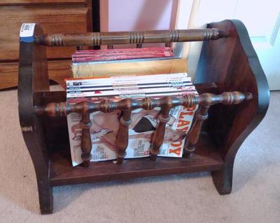 Sale Photo Thumbnail #470: Playboy Magazines in Wood Magazine Rack