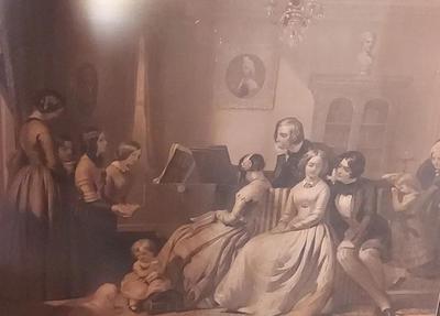 VINTAGE ENGRAVING OF 18TH CENTURY FAMILY GATHERING 