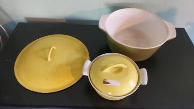 VINTAGE CORNINGWARE, DESCOWARE, AND BELGIUM CAST IRON LID
