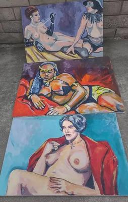 TRIO OF ORIGINAL NUDE PAINTINGS
