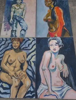 FOUR ORIGINAL NUDE PAINTINGS - 4