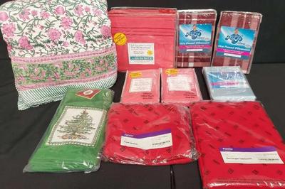 BRAND NEW COMFORTABLE BED SHEETS, PILLOWCASES, TABLECLOTHS, AND MORE HOUSEHOLD GOODS