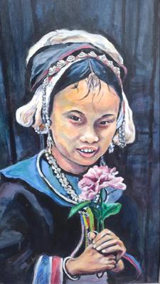 FRAMED ORIGINAL PAINING OF TRIBAL GIRL