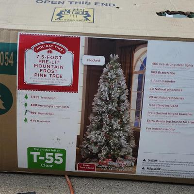 7.5 Ft Flocked, Pre-lit Christmas Tree 