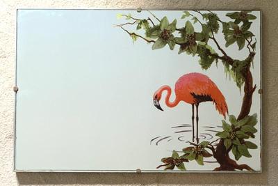Sale Photo Thumbnail #45: Antique mirror with flamingo, 20 x 30"