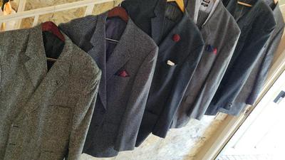 MEN'S SUIT JACKETS, SOME WITH SHIRT AND PANTS 