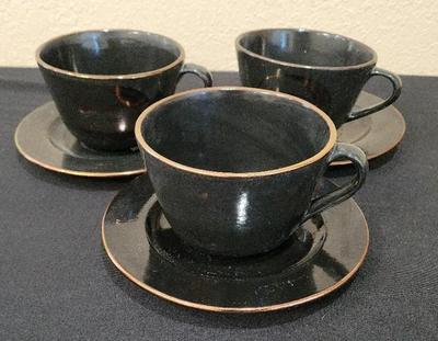 CUPS AND SAUCERS BY LAURIE GATES FOR LA POTTERY 