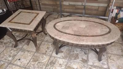 MARBLE-TOPPED COFFEE AND SIDE TABLE SET