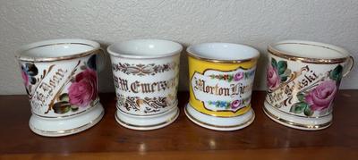 Victorian Era Hand Painted Family Shaving Mugs