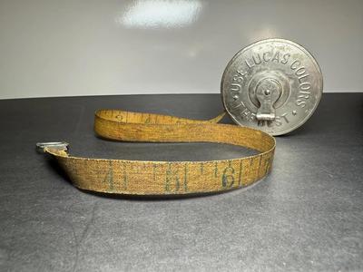 Antique “Lucas Colors, Lucas Varnish” Advertising Cloth Winding 25ft Measuring Tape