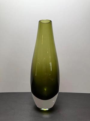 MCM Murano Sommerso Olive Green Glass Bud Vase
