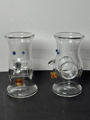 German Karl Ittig Handblown Signed Finger Hole Face Shot Glasses