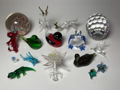 Swarovski Crystal Egg, Art Glass Paperweight & Various Glass Figures