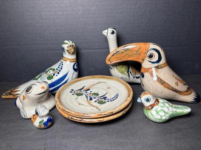 Handpainted Tonala Mexico Pottery Animals, Small Plates & Vases
