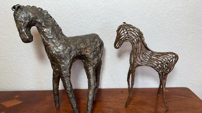Brutalist Bronze & Wire Horse Sculptures