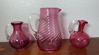 Cranberry Swirl Glass Pitchers & Cruets