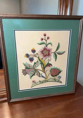 Crewel Embroidery Framed Art