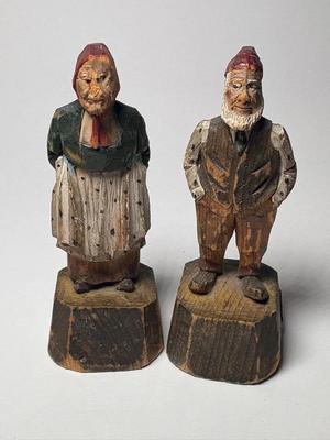 Pair Of Vintage St. Jean Port Joli Quebec Folk Art Wood Carvings