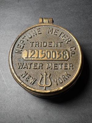 Vintage Brass Neptune Trident Water Meter Cover