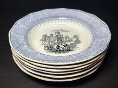 6 Antique Staffordshire "Baronial Halls" Soup Bowls