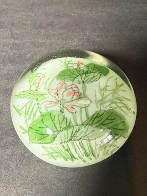 Antique Chinese Painted White Ground Art Glass Paperweight