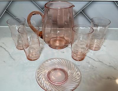 Pink Depression Glass Beverage Set