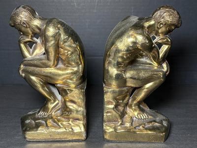 Pair of Brass Metal Finish “The Thinker” Bookends 1928