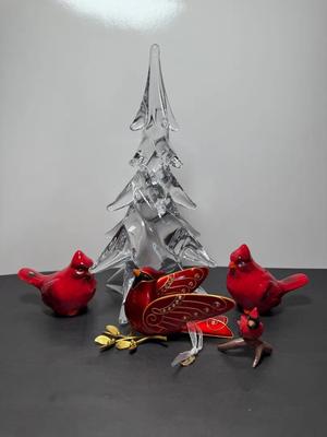 Lead Crystal Christmas Tree & Cardinal Decor