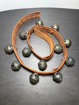 Antique Leather Strap W/12 Brass Sleigh Bells