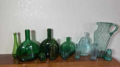 Emerald & Blue Glass Bottles Collection