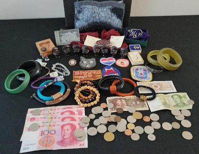 FOREIGN COINS AND PAPER MONEY, STERLING SILVER JEWELRY 