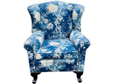 Sale Photo Thumbnail #33: Quality Vintage Wing Chair With Queen Anne Style Feet - Chintz Fabric