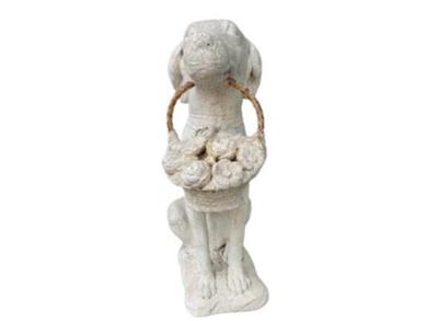Sale Photo Thumbnail #30: Cast Dog with Basket - Concrete Garden Statuary
