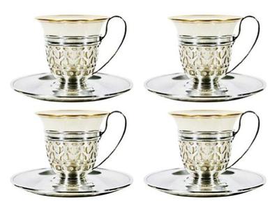 Sale Photo Thumbnail #22: Sterling Silver Reticulated Cup Sleeves, Matching Saucers & Lenox Porcelain Espresso Liners