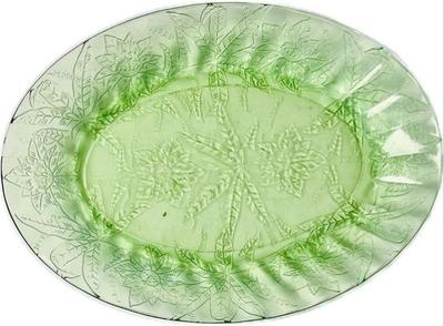 Sale Photo Thumbnail #150: Uranium Depression Glass Serving Plate - Jeanette Glass Co Poinsettia