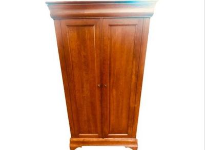 Sale Photo Thumbnail #47: Empire Style Armoire Cabinet With Interior Drawers, Cubbies, Shelving, & Raised Bracket Feet