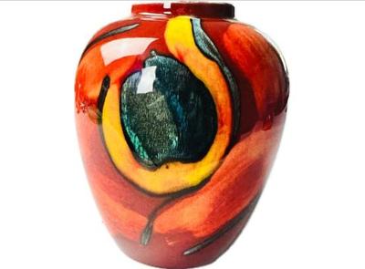 Sale Photo Thumbnail #111: English Artisan Pottery - Poole Peacock Vase - Signed "Poole Pottery England"