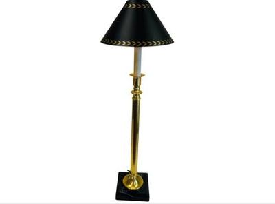 Sale Photo Thumbnail #80: Brass Candlestick Lamp With Marble Base & Hand Painted Toleware Shade