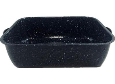 Sale Photo Thumbnail #131: Vintage Black White Speckled Enamelware Roasting Pan