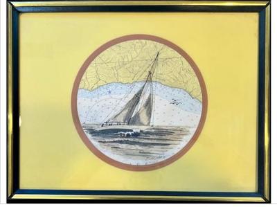 Sale Photo Thumbnail #15: Original Pen & Ink Sailing Ship On Nautical Charts By B. Mann