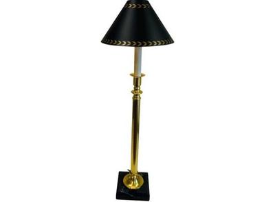 Sale Photo Thumbnail #79: Brass Candlestick Lamp With Marble Base & Hand Painted Toleware Shade