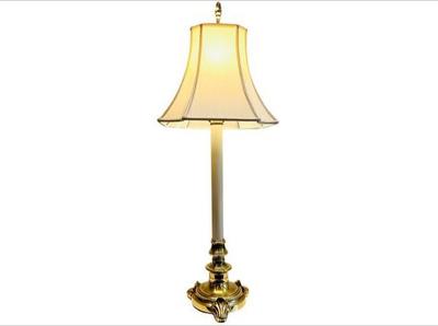 Sale Photo Thumbnail #77: Brass Table Lamp With Scalloped Shell Footed Base, Matching Finial, & Linen Shade