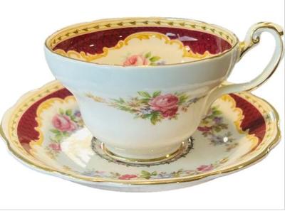 Sale Photo Thumbnail #106: English Porcelain Cup & Saucer - "Foley Burgundy" Pattern