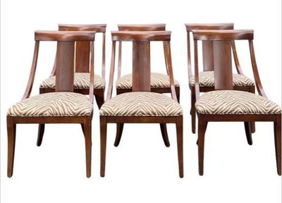 Sale Photo Thumbnail #7: Ethan Allen Regency Style Dining Chairs - Signed Ethan Allen - Zebra Stripe Fabric