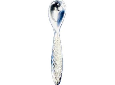 Sale Photo Thumbnail #85: Small Silver Plate Condiment Spoon - Feather Detailing On Handle