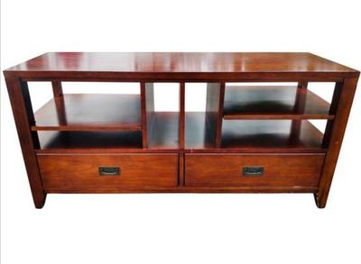 Sale Photo Thumbnail #8: Lillian August Campaign Style Console With Display & Storage Features - Draws With Brass Pulls