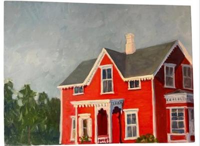 Sale Photo Thumbnail #38: Red Cottage Painting - Attributed To Britt Bair
